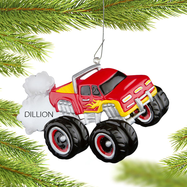 holiday personalized red monster truck christmas ornament – Christmas ornament, holiday tree decoration or gift