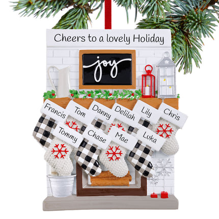 Fireplace Mantel Personalized Ornament - 2, 3, 4, 5, 6, 7, 8, 9, 10, 11, 12 Family Members