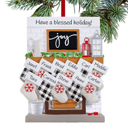Fireplace Mantel Personalized Ornament - 2, 3, 4, 5, 6, 7, 8, 9, 10, 11, 12 Family Members
