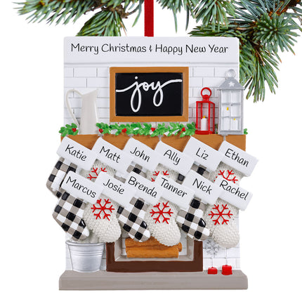 Fireplace Mantel Personalized Ornament - 2, 3, 4, 5, 6, 7, 8, 9, 10, 11, 12 Family Members