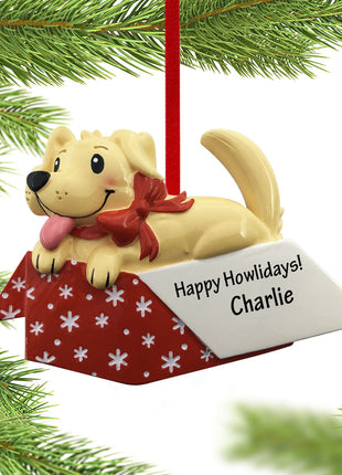 New Dog In Gift Box Ornament  by POLARX Ornament