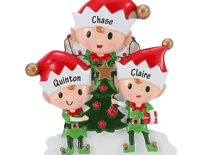 Elves Family Personalized Ornament - 3, 4, 5 Family Members