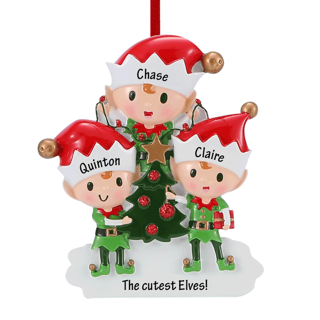 Elves Family Personalized Ornament - 3, 4, 5 Family Members