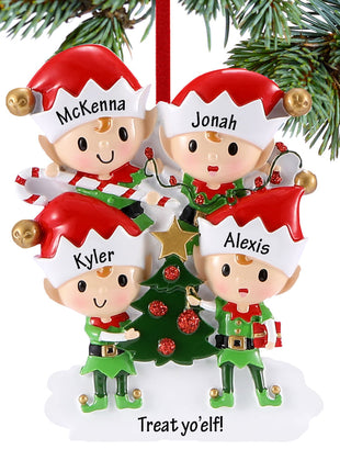 Elves Family Of 4 Ornament  by POLARX Ornament