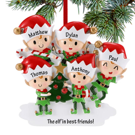 keepsake personalized elves family of 5 christmas ornament – Christmas ornament, holiday tree decoration or gift