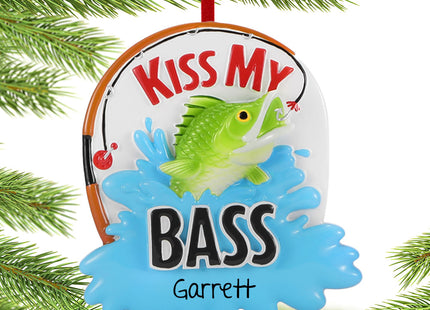 decorative personalized kiss my bass christmas ornament – Christmas ornament, holiday tree decoration or gift