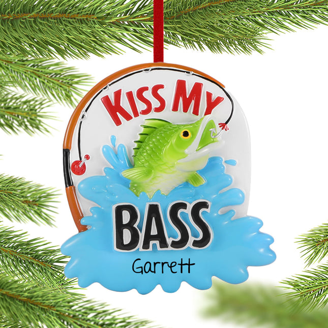 decorative personalized kiss my bass christmas ornament – Christmas ornament, holiday tree decoration or gift