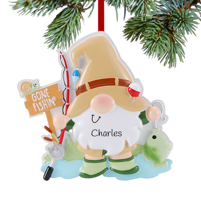 holiday personalized gnome fishing christmas ornament – Christmas ornament, holiday tree decoration or gift