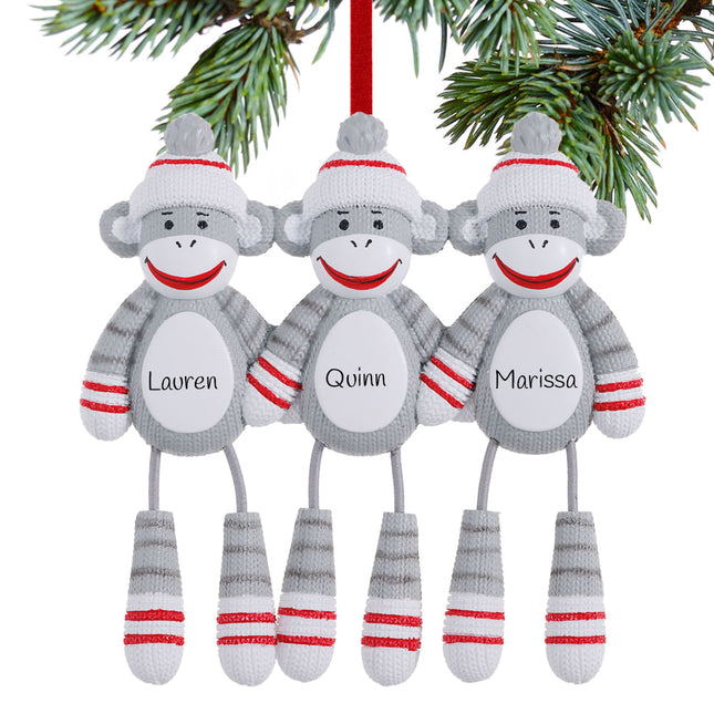 Sock Monkey Family Personalized Ornament - 3, 4, 5 Family Members