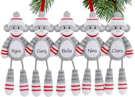 keepsake personalized sock monkey family of 5 christmas ornament – Christmas ornament, holiday tree decoration or gift