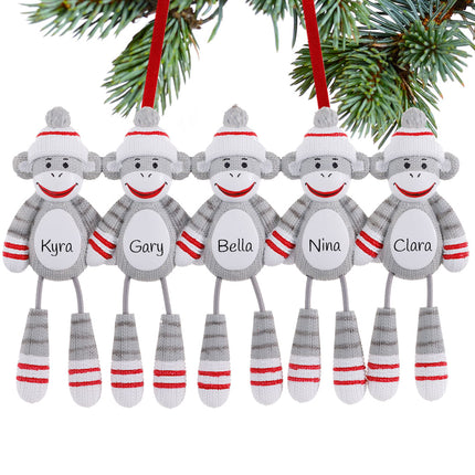keepsake personalized sock monkey family of 5 christmas ornament – Christmas ornament, holiday tree decoration or gift