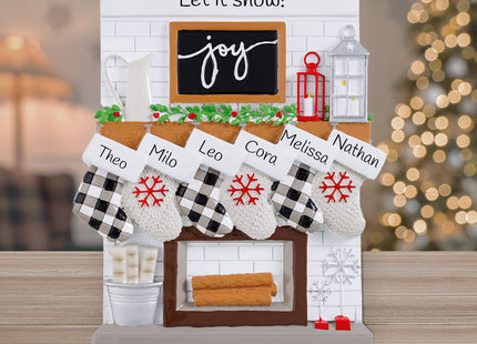 custom personalized fireplace mantel family of 3 tabletop christmas ornament – Christmas ornament, holiday tree decoration or