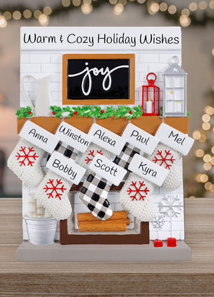 fireplace mantel family of 8 tabletop Ornament  by POLARX Ornament