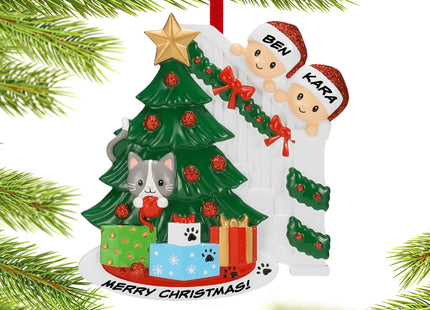engraved personalized couple with cat christmas ornament – Christmas ornament, holiday tree decoration or gift