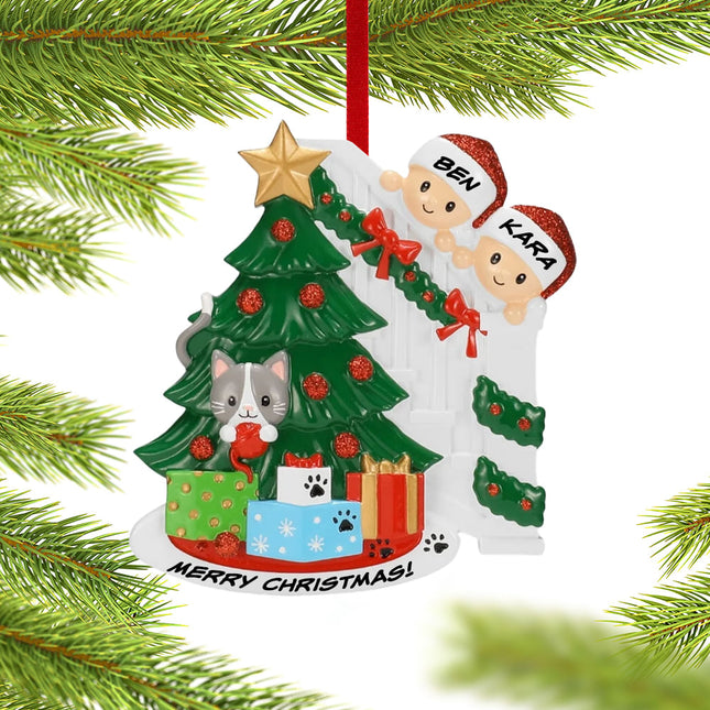 engraved personalized couple with cat christmas ornament – Christmas ornament, holiday tree decoration or gift