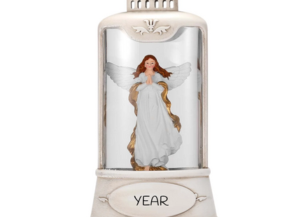 Personalized LED angel lantern Christmas ornament with custom year featuring a graceful angel inside a vintage-style illuminated lantern.