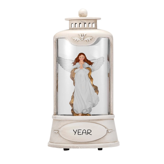 Personalized LED angel lantern Christmas ornament with custom year featuring a graceful angel inside a vintage-style illuminated lantern.
