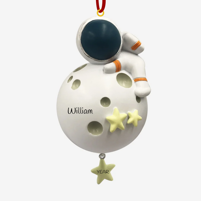 Personalized Astronaut on the Moon Christmas Ornament