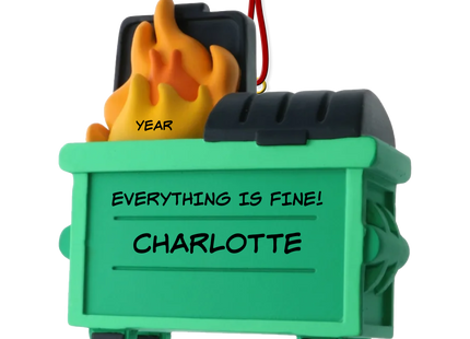 Personalized Everything Is Fine dumpster fire Christmas ornament with custom name and year