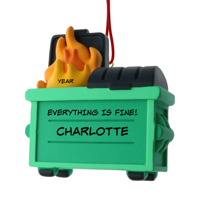 Personalized Everything Is Fine dumpster fire Christmas ornament with custom name and year