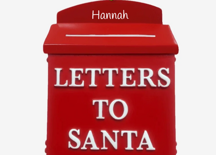 Personalized Letters to Santa mailbox Christmas ornament with custom name and year.