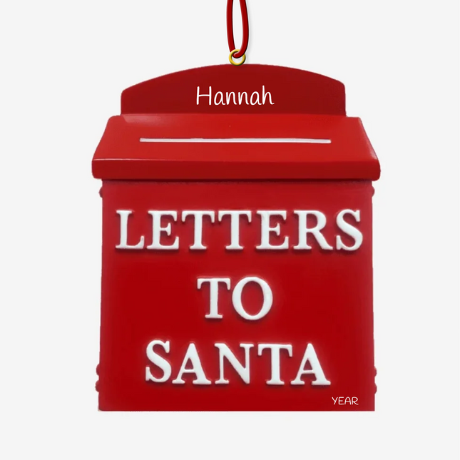 Personalized Letters to Santa mailbox Christmas ornament with custom name and year.