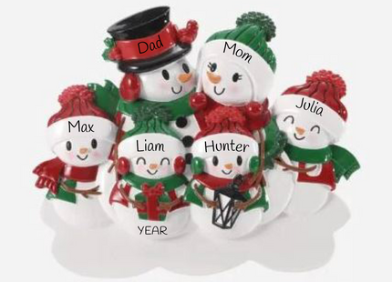 Personalized snowman family lantern Christmas ornament with 6 names and custom year