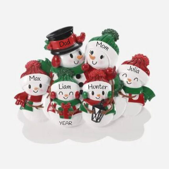 Personalized snowman family lantern Christmas ornament with 6 names and custom year