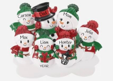 Personalized snowman family lantern Christmas ornament with 7 names and custom year