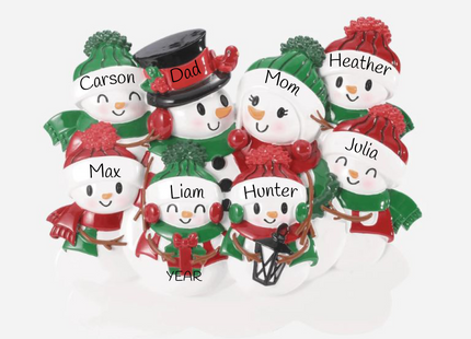 Personalized snowman family lantern Christmas ornament with 8 names and custom year