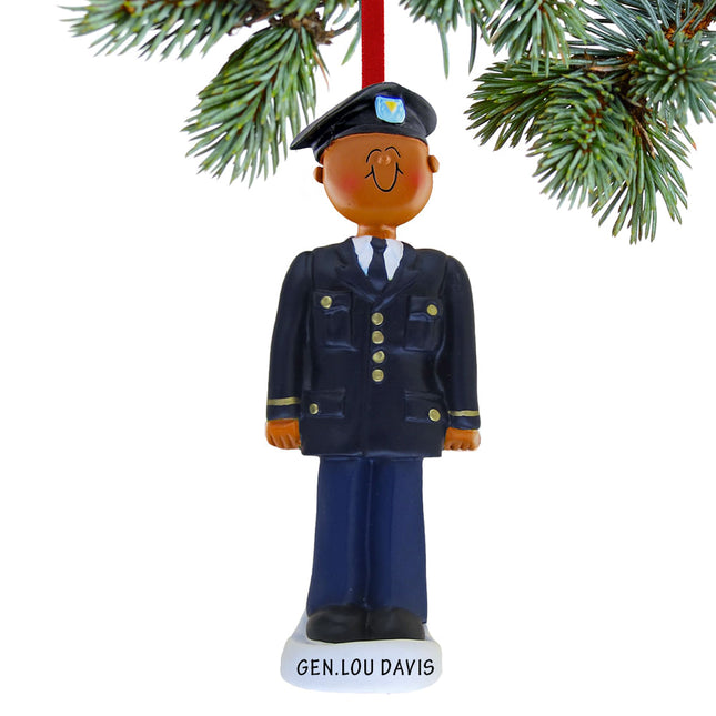 Personalized Army soldier Christmas ornament featuring military dress uniform and custom name