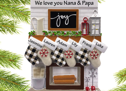 custom personalized fireplace mantel family of 6 grandparents christmas ornament – Christmas ornament, holiday tree decoratio
