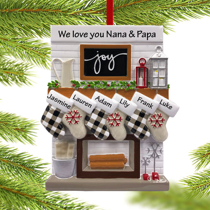 custom personalized fireplace mantel family of 6 grandparents christmas ornament – Christmas ornament, holiday tree decoratio