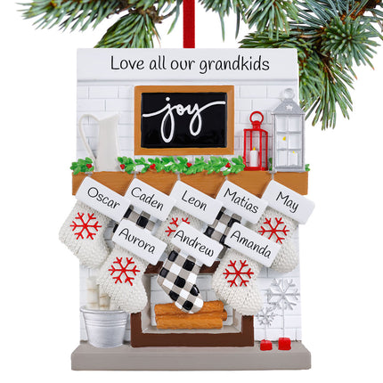 decorative personalized fireplace mantle family of 8 grandparents christmas ornament – Christmas ornament, holiday tree decor