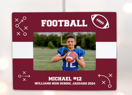 decorative personalized football picture frame photo ornament – Christmas ornament, holiday tree decoration or gift