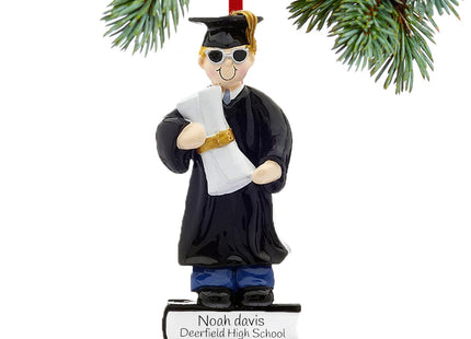 Personalized Graduate Boy on a Stack of Books Ornament