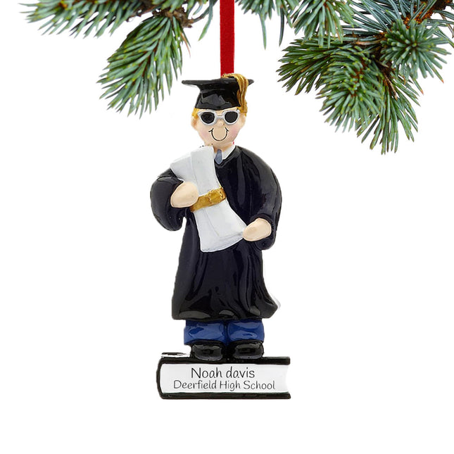 Personalized Graduate Boy on a Stack of Books Ornament