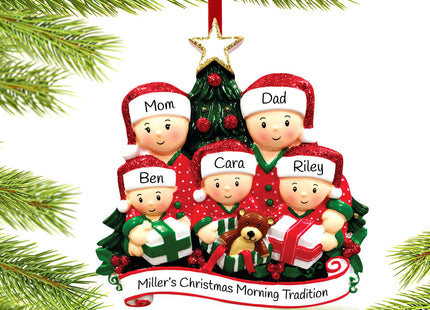 engraved personalized opening presents family of 5 christmas ornament – Christmas ornament, holiday tree decoration or gift