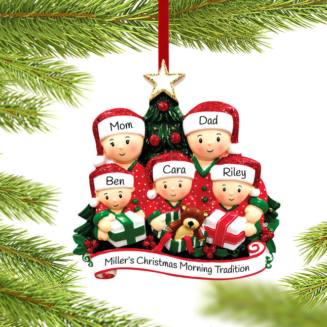 engraved personalized opening presents family of 5 christmas ornament – Christmas ornament, holiday tree decoration or gift