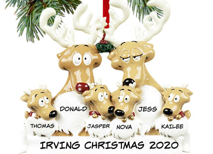 Reindeer Family Personalized Ornament - 2, 3, 4, 5, 6, 7 Family Members