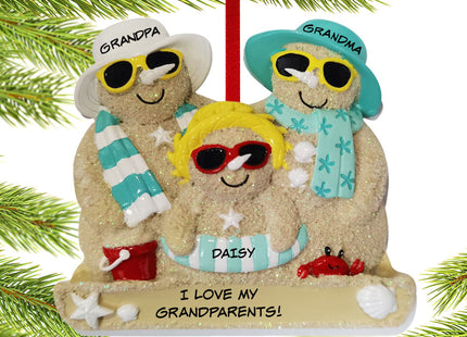 decorative personalized sand snowman family of 3 grandparents christmas ornament – Christmas ornament, holiday tree decoratio