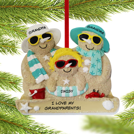decorative personalized sand snowman family of 3 grandparents christmas ornament – Christmas ornament, holiday tree decoratio