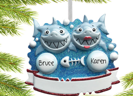 holiday personalized shark couple christmas ornament – Christmas ornament, holiday tree decoration or gift