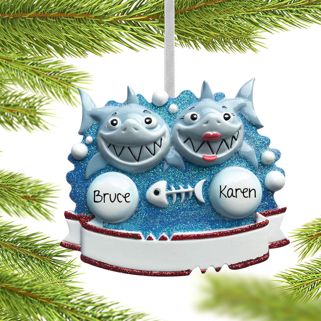 holiday personalized shark couple christmas ornament – Christmas ornament, holiday tree decoration or gift