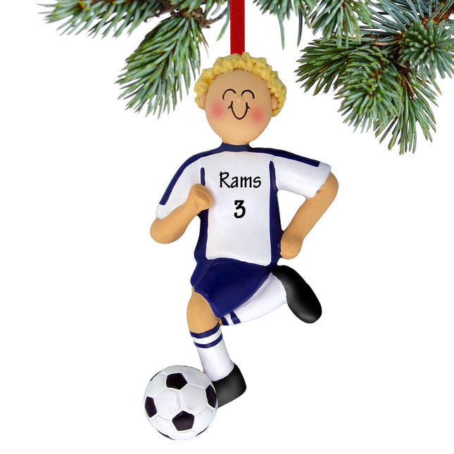 Running Soccer Boy With Different Colored Uniform Personalized Ornament