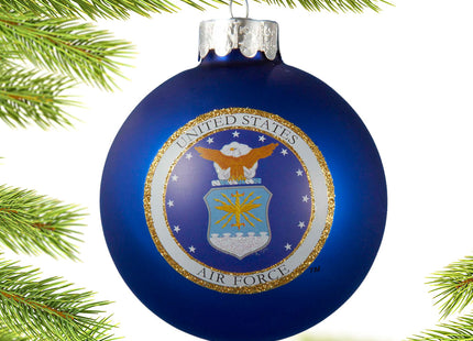 United States Air Force glass ball Christmas ornament featuring official Air Force seal