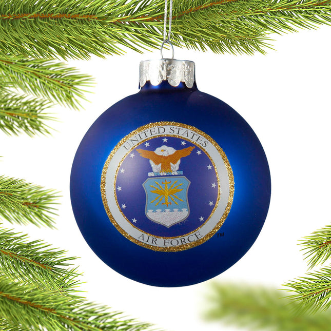 United States Air Force glass ball Christmas ornament featuring official Air Force seal