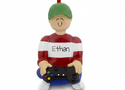 Personalized Video Game Boy Christmas ornament with custom name, year, and game controller