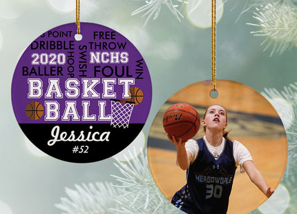custom personalized word cloud basketball - purple christmas ornament – Christmas ornament, holiday tree decoration or gift