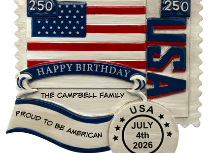 Personalized 250th Birthday USA Stamp Ornament